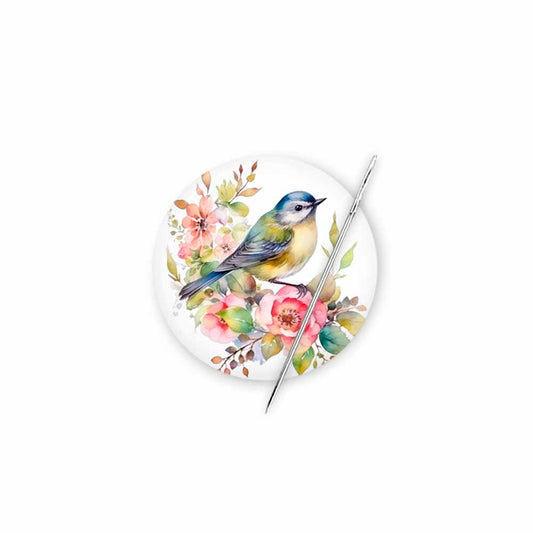 Bird Needle Minder – Double-Sided Floral Magnet for Cross Stitch, Embroidery & Sewing