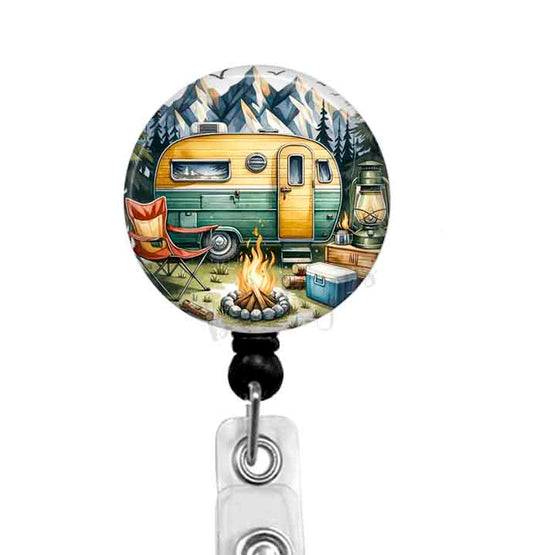 Camper-Themed Retractable Badge Reel, Lanyard, Carabiner, Stethoscope Tag