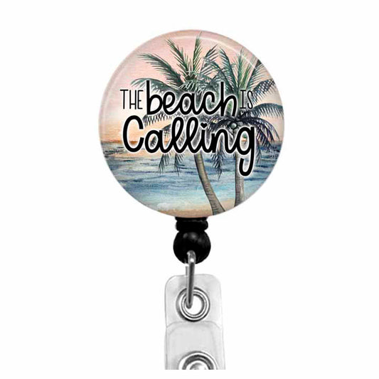 badge reel showing the beach and palm trees.