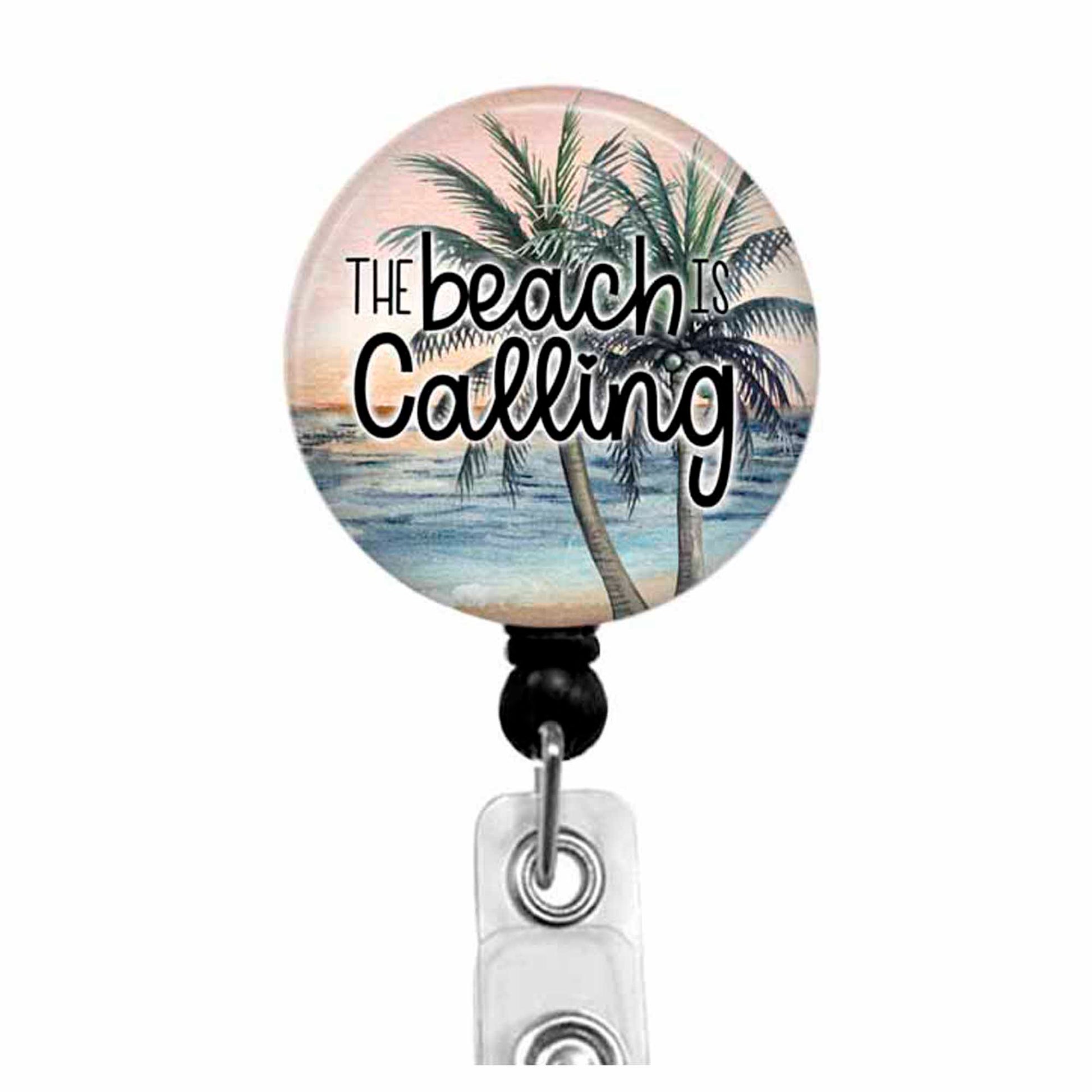 badge reel showing the beach and palm trees.